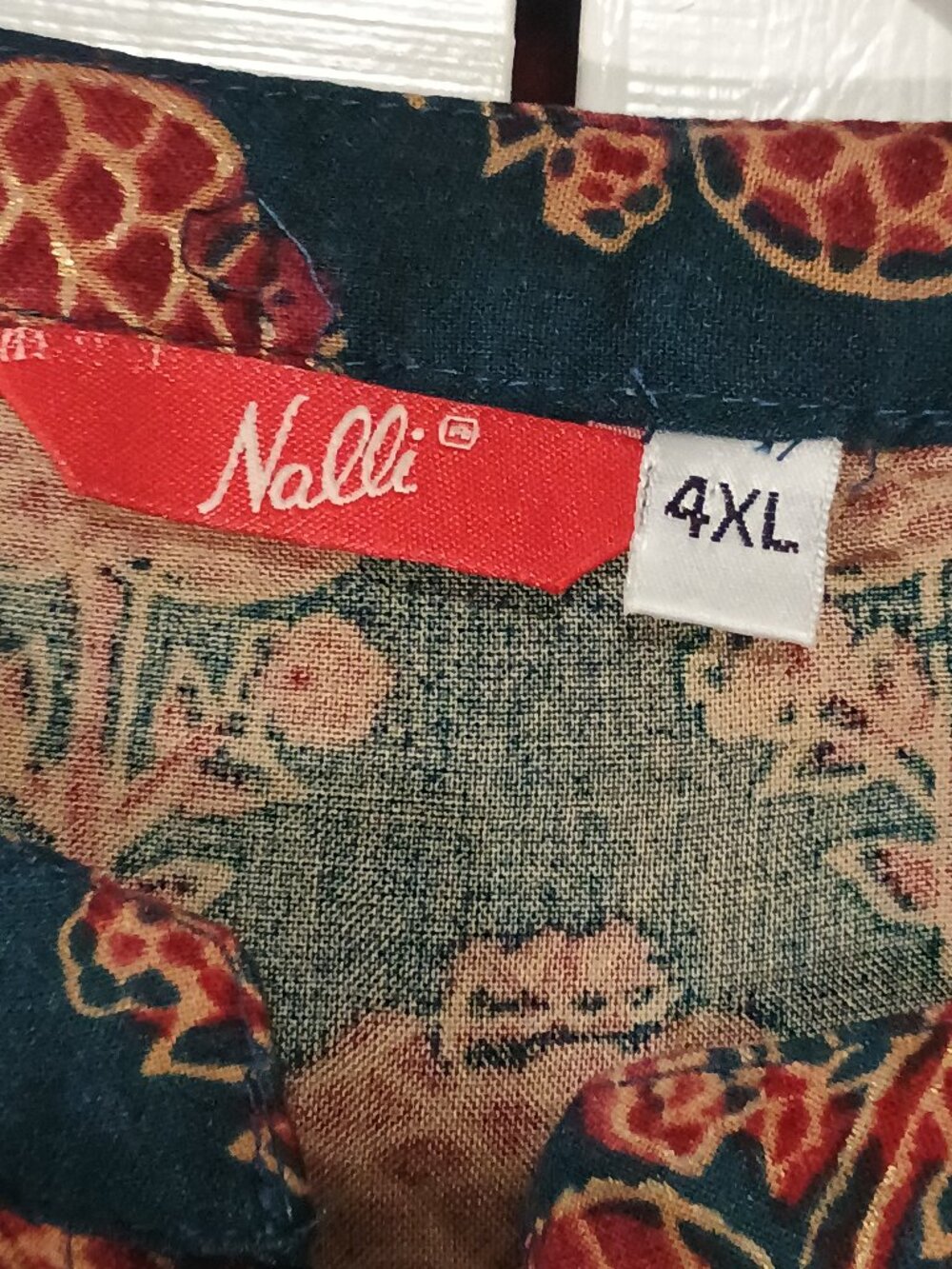 Nalli 4XL Green Rust Floral Block Print Button Front Boho Tunic Blouse - Picture 4 of 7